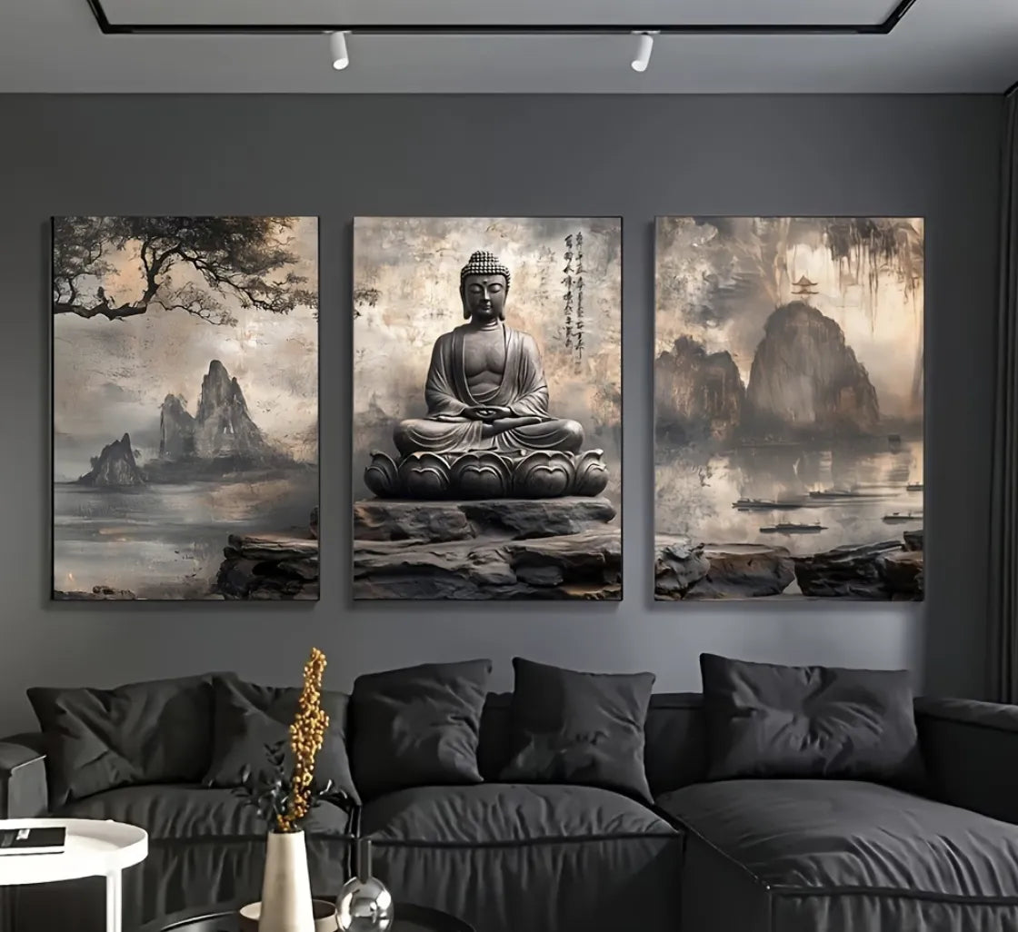 Cuadro Buda Montaña Relajacion 3 Piezas 90x60cm